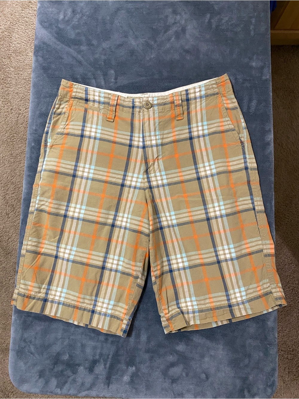 urban pipeline Plaid Flat-Front Shorts in Tan, Orange & Blue